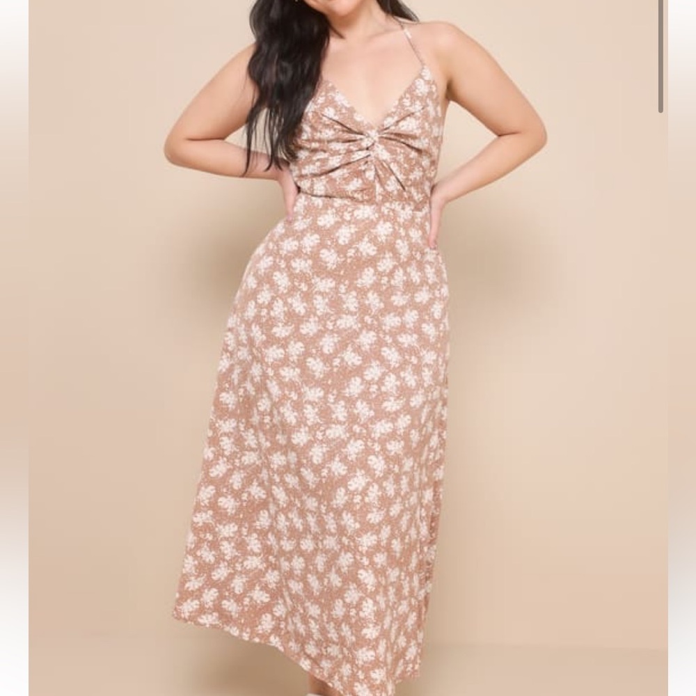 Lulus Brown Floral Print Strappy Maxi Dress